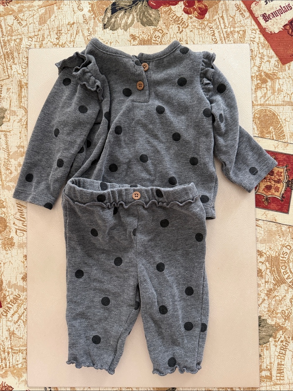Carter's Gray Top and Pants Polka Dot Matching Set